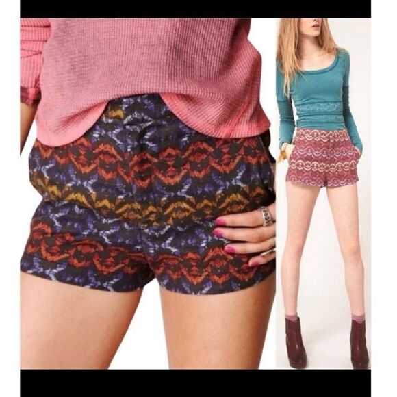 Free People Linen Blend Cream Aztec Boho Geometric Print Summer Shorts - Picture 3 of 8